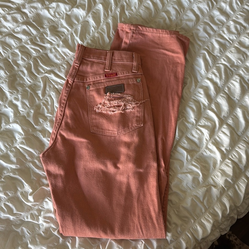 Vintage Red Label Wranglers in light peach orange color